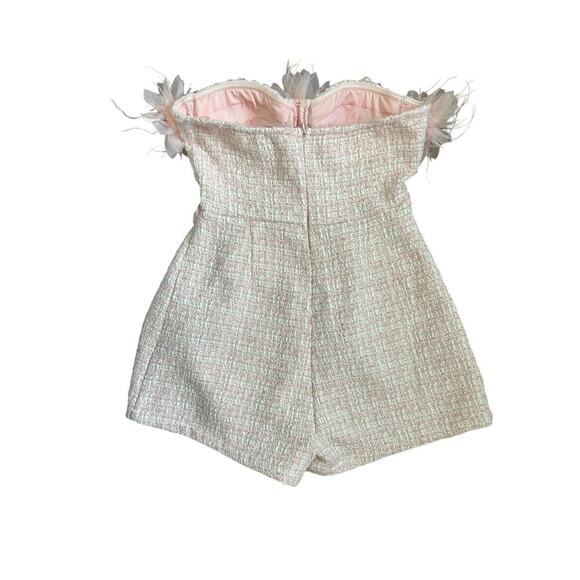 Akira Metallic Stitching Feminine Strapless Pearls Pretty In Pink Tweed Romper M - Picture 6 of 13